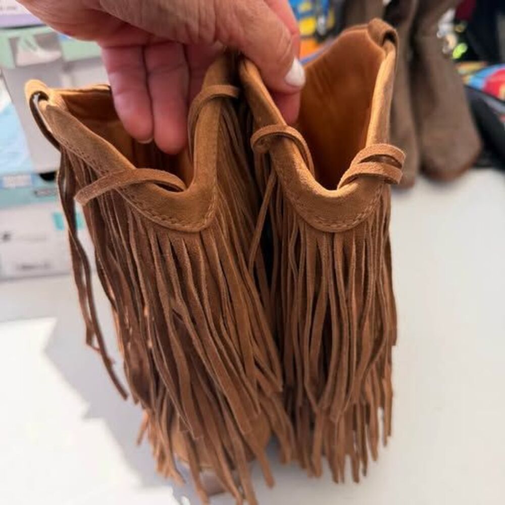 Brown Fringe Ankle Boots Women's 8.5 - Picture 3 of 5